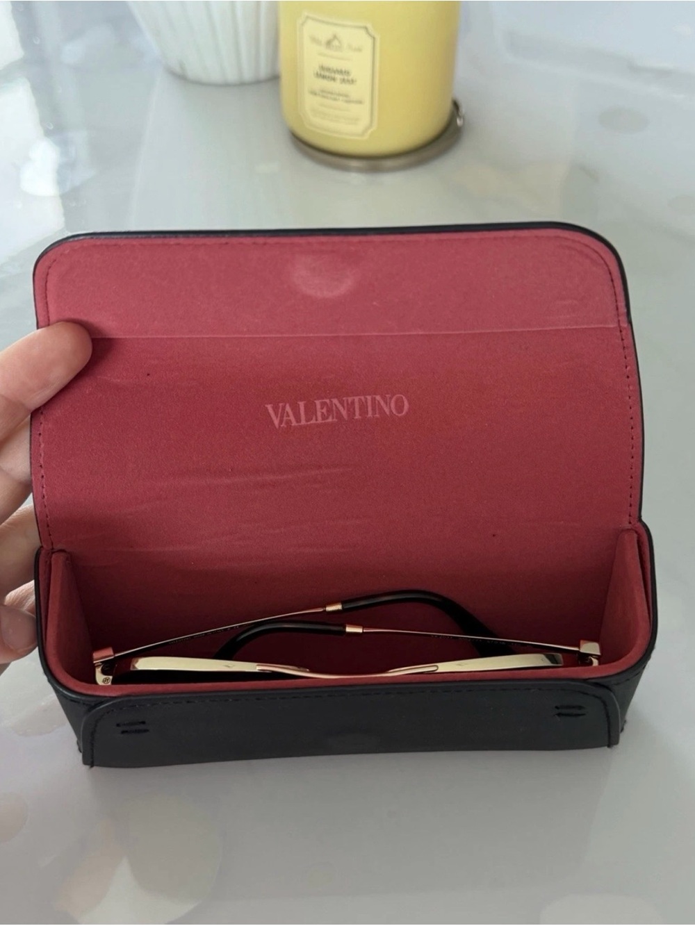 Valentino Black Exterior with Red Interior Glasses Case